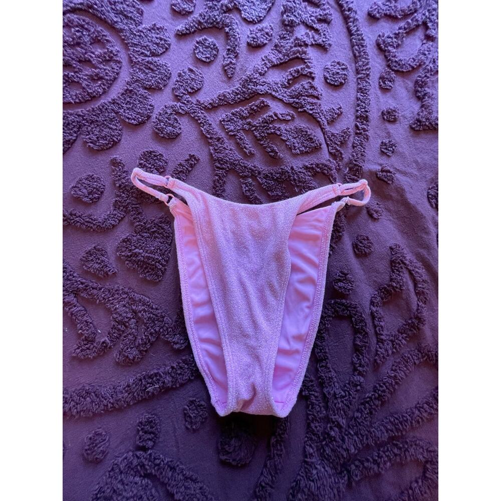 pink metallic high waisted swim bottoms